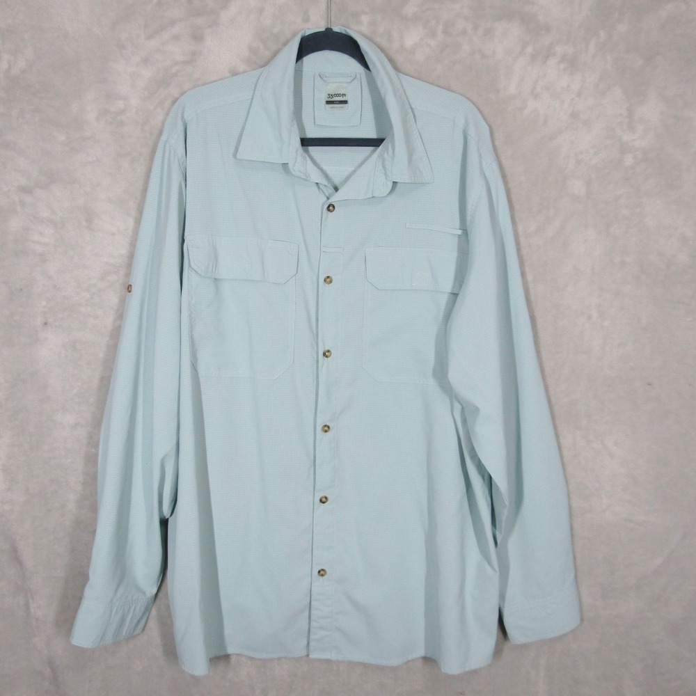 33000ft Mens XXL Light Blue Long Sleeve Roll Tab Fishing Shirt Ventilated Back